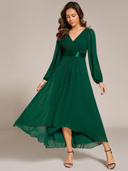 Stunning A-Line Long Sleeves Chiffon V-Neck Formal Dress