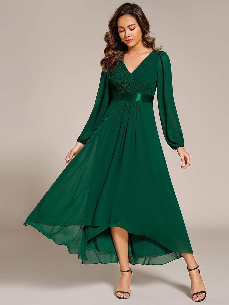 Stunning A-Line Long Sleeves Chiffon V-Neck Formal Dress