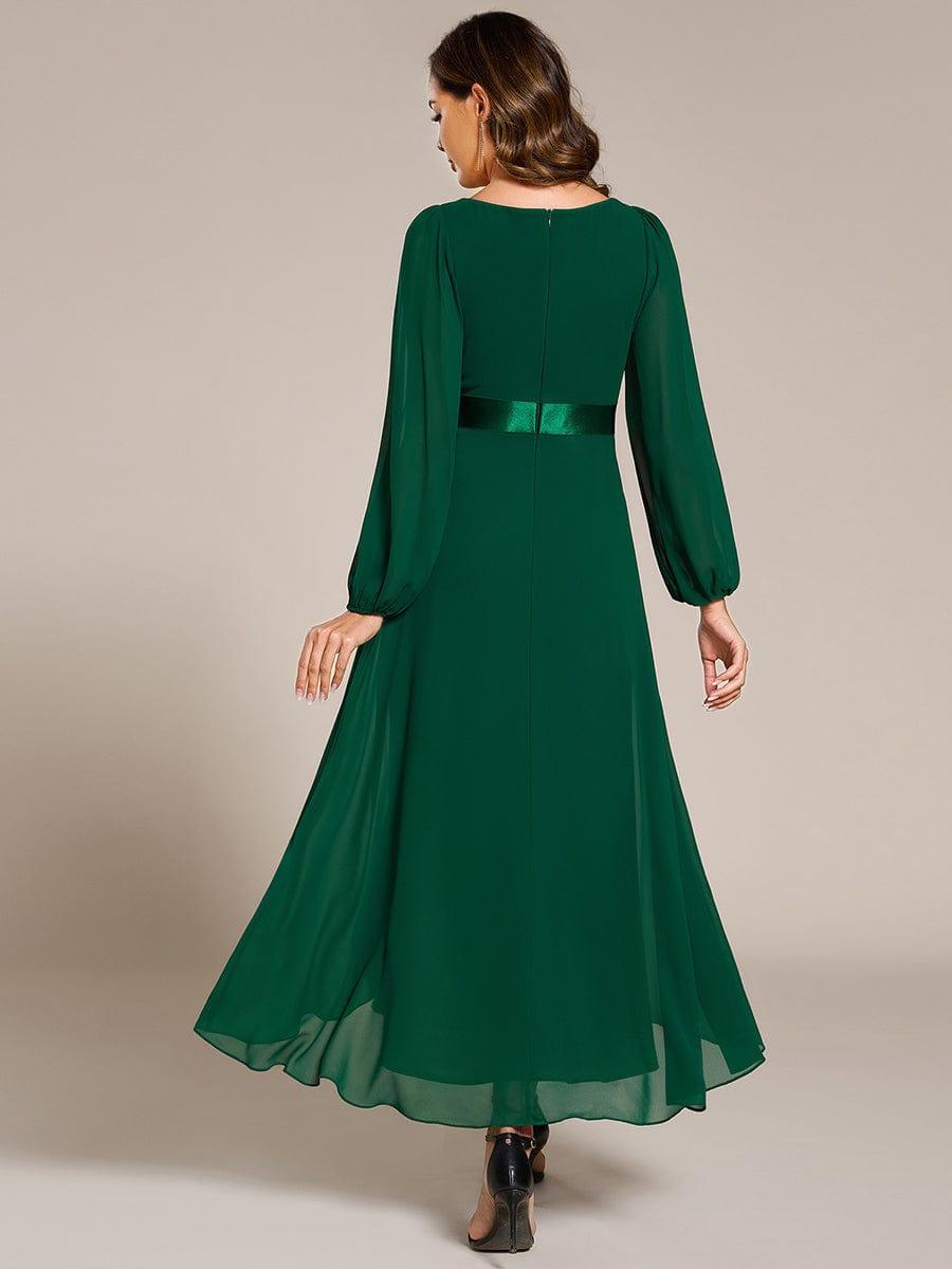 Stunning A-Line Long Sleeves Chiffon V-Neck Formal Dress