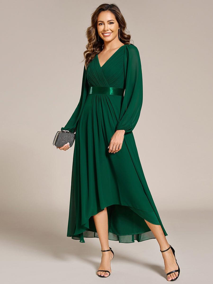 Stunning A-Line Long Sleeves Chiffon V-Neck Formal Dress