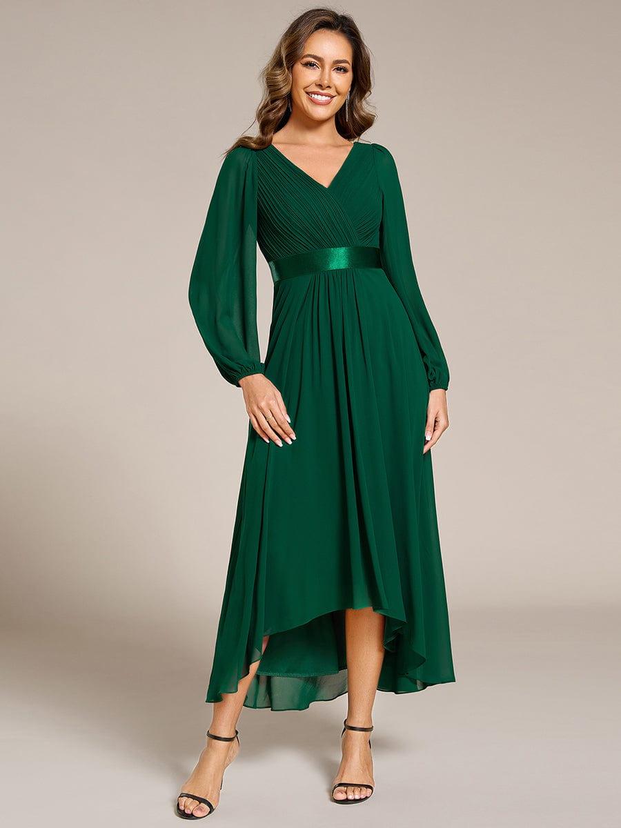 Stunning A-Line Long Sleeves Chiffon V-Neck Formal Dress