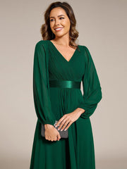 Stunning A-Line Long Sleeves Chiffon V-Neck Formal Dress