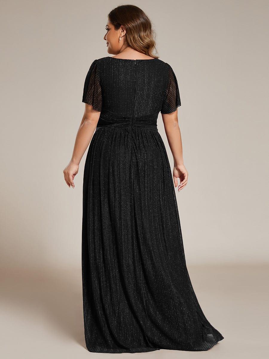 Glamorous Plus Size V-Neck A-Line Formal Evening Dress with Short Sleeves