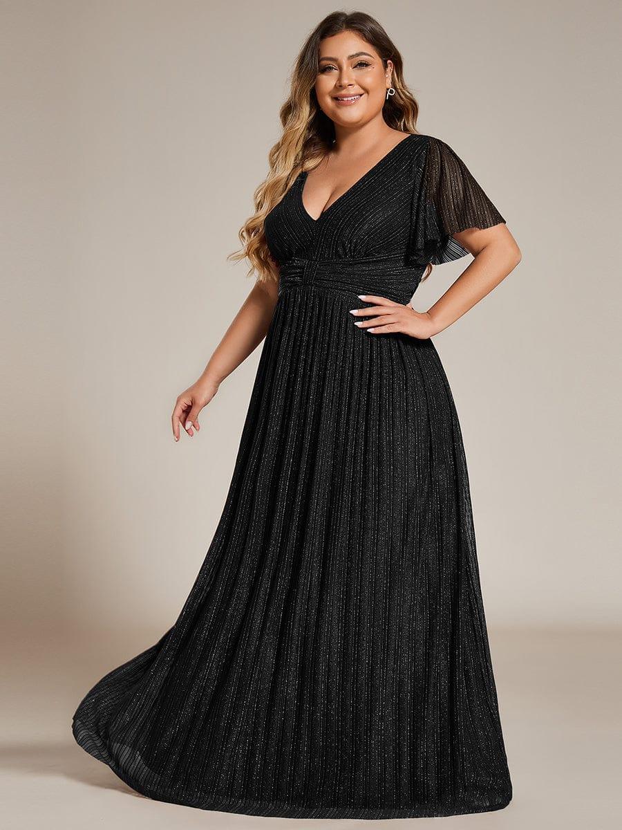 Glamorous Plus Size V-Neck A-Line Formal Evening Dress with Short Sleeves