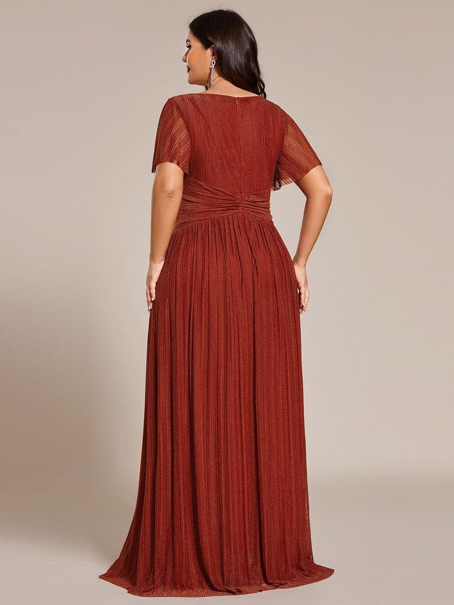 Glamorous Plus Size V-Neck A-Line Formal Evening Dress with Short Sleeves