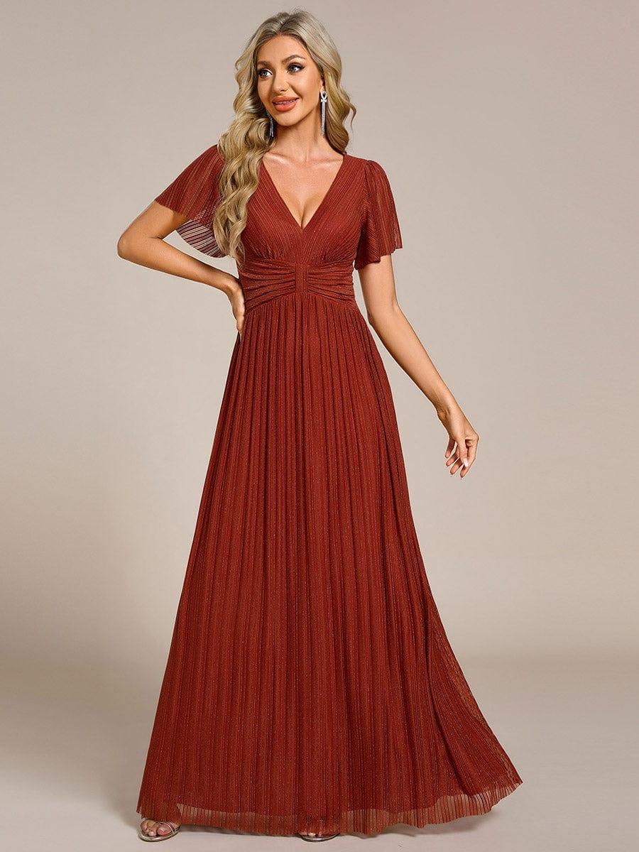 Glamorous Plus Size V-Neck A-Line Formal Evening Dress with Short Sleeves