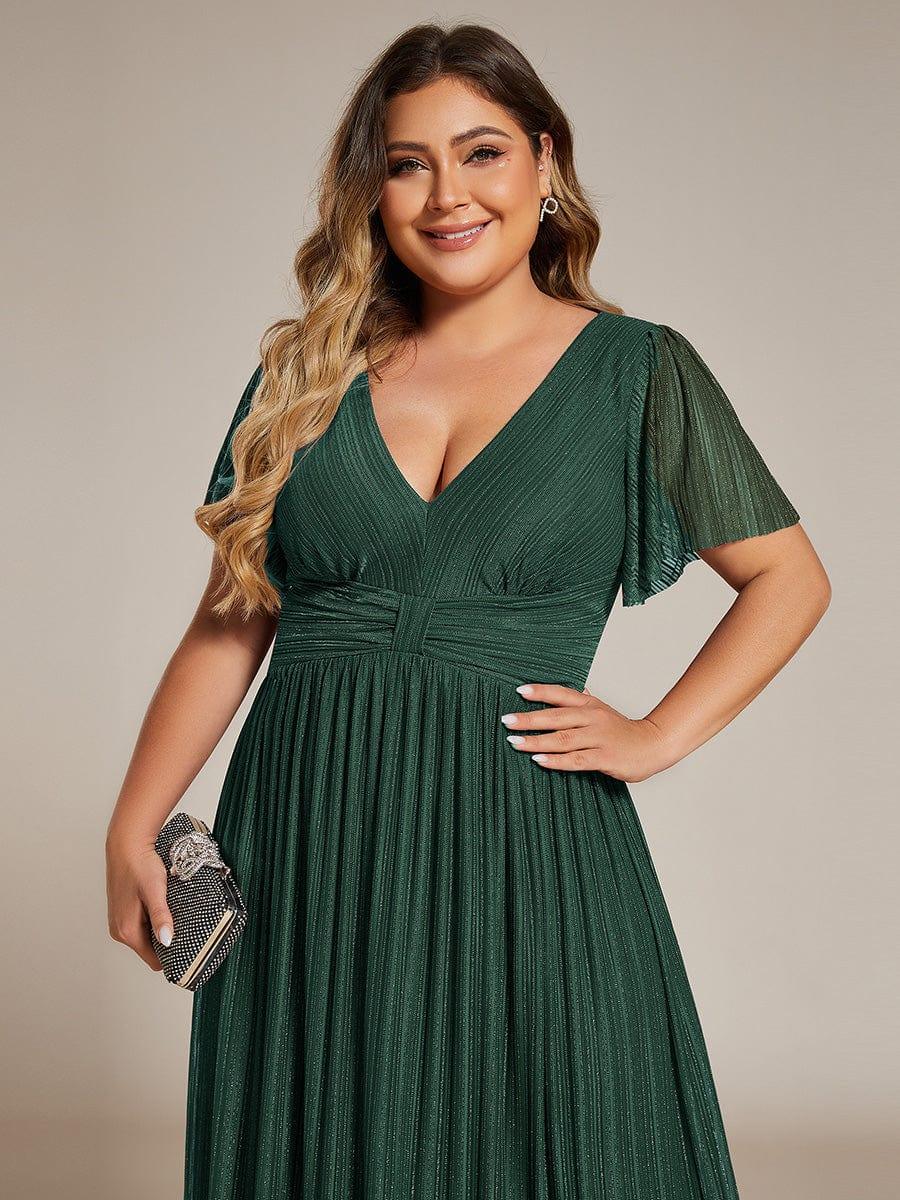 Glamorous Plus Size V-Neck A-Line Formal Evening Dress with Short Sleeves