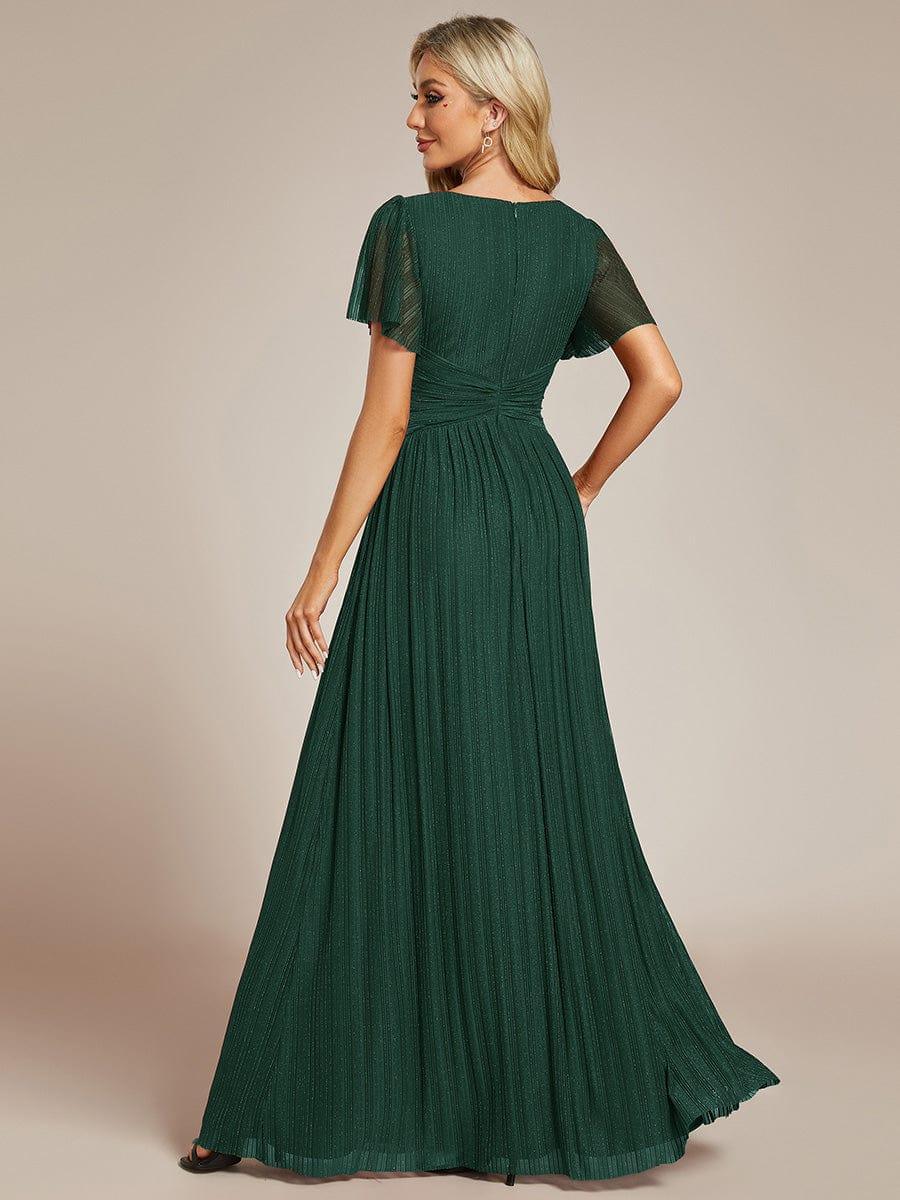 Stunning V-Neck Short Sleeves Formal Evening Dress with Short Sleeves