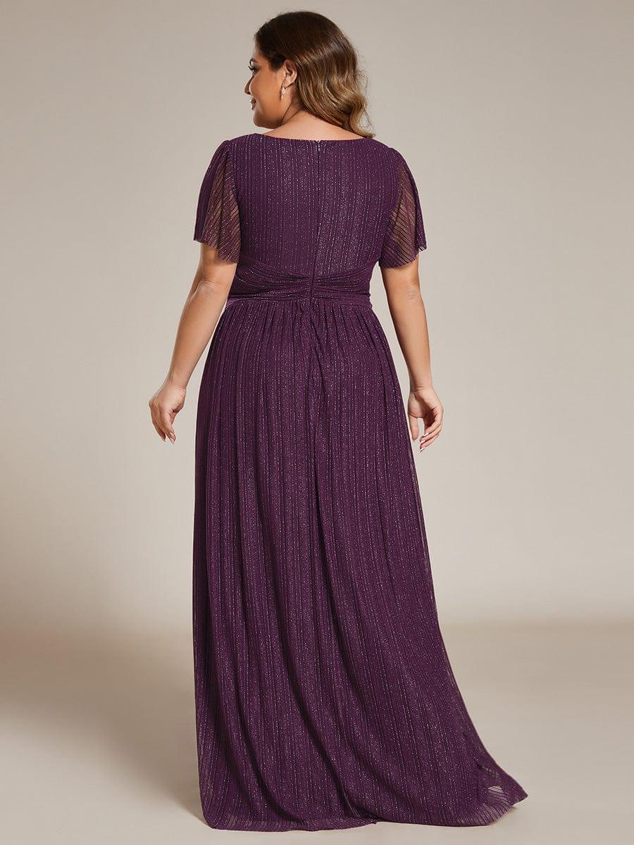 Glamorous Plus Size V-Neck A-Line Formal Evening Dress with Short Sleeves