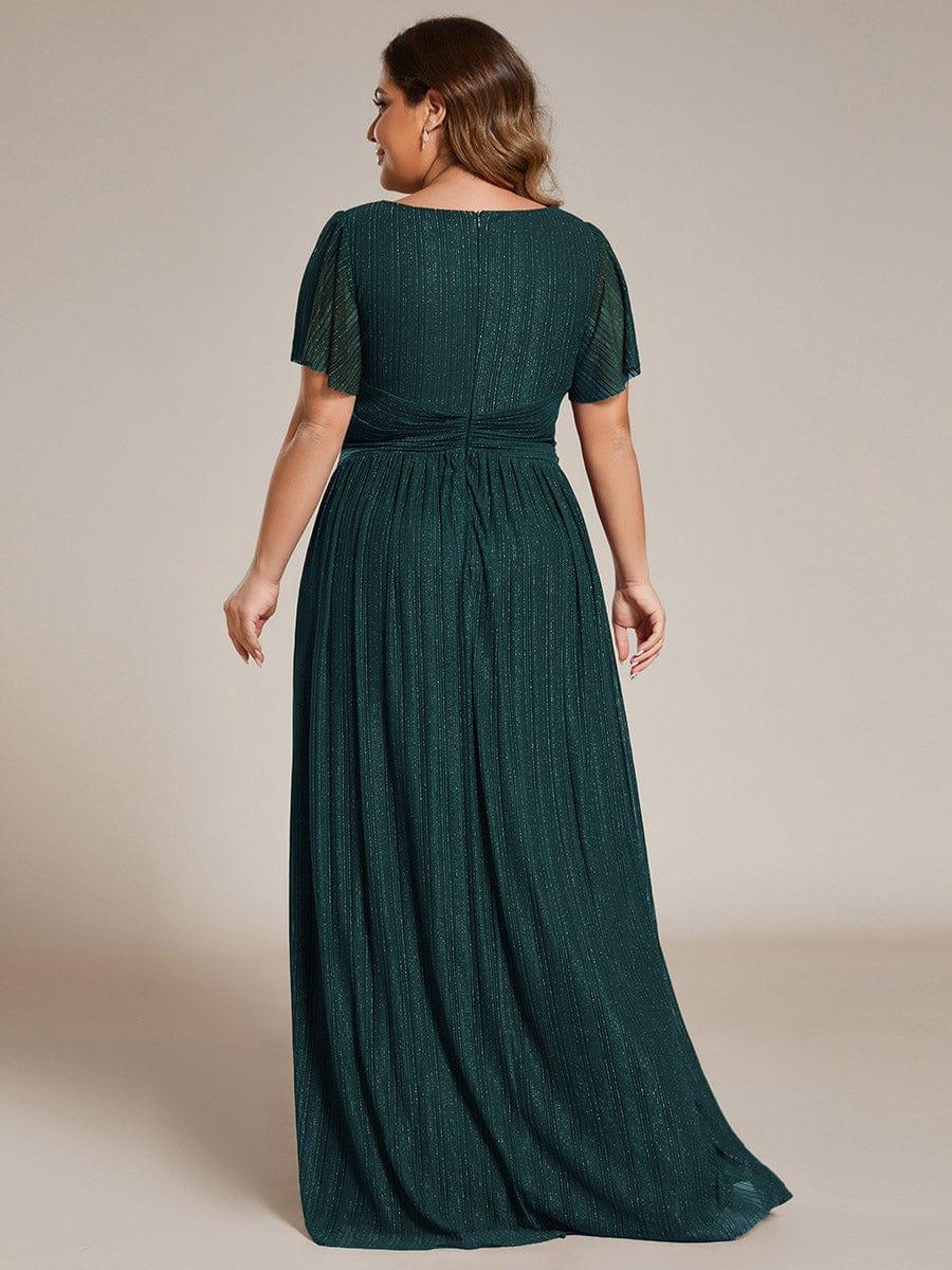 Glamorous Plus Size V-Neck A-Line Formal Evening Dress with Short Sleeves