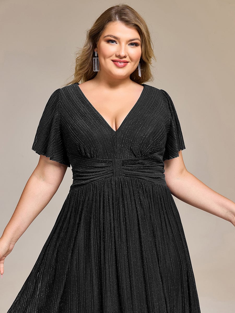 Delicate V-Neck A-Line Plus size Formal Evening Dress Tea-Length