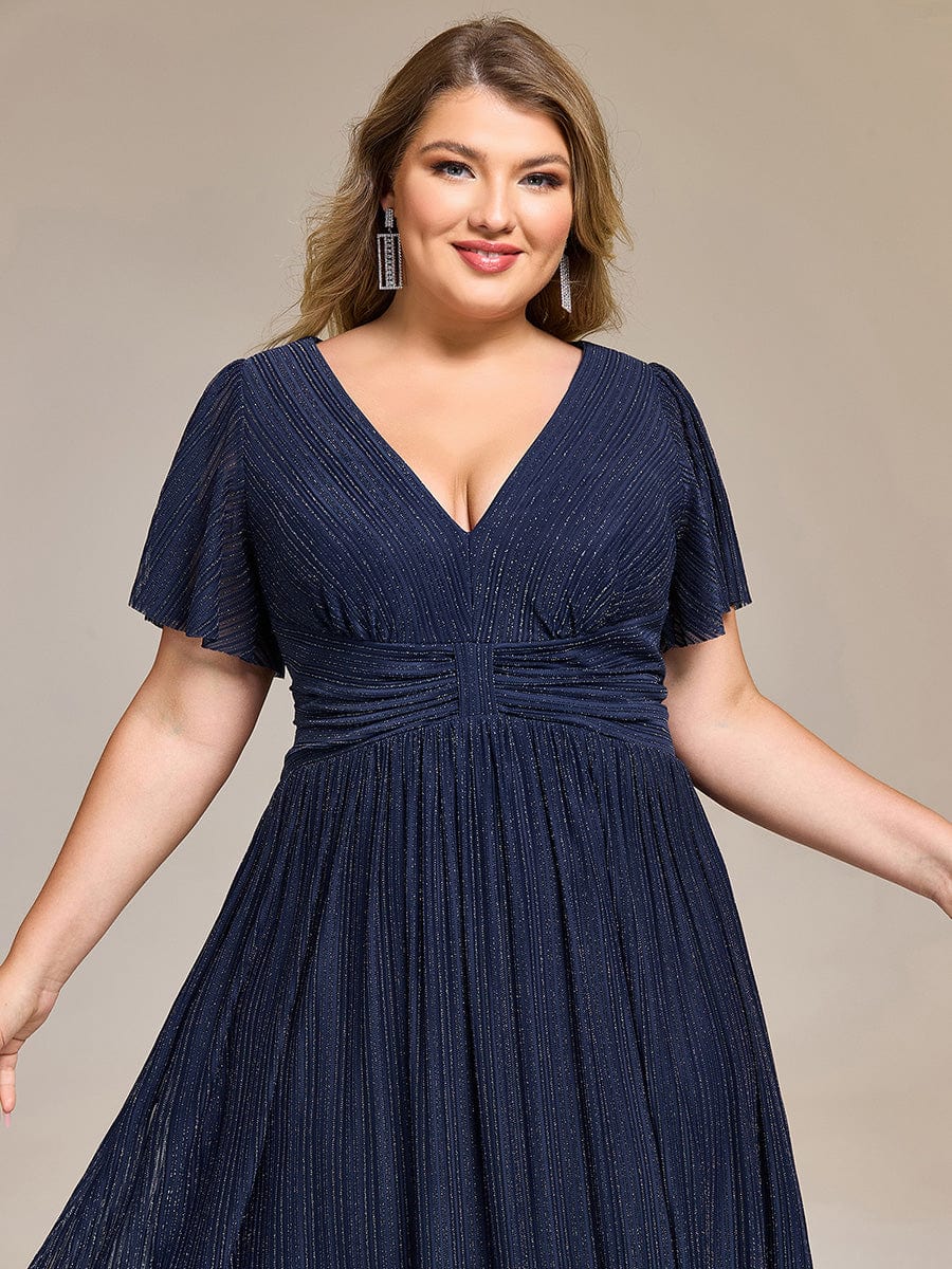 Delicate V-Neck A-Line Plus size Formal Evening Dress Tea-Length