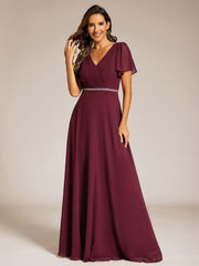 Flattering A-Line Chiffon Short Sleeves Formal Evening Dress