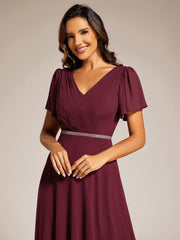 Flattering A-Line Chiffon Short Sleeves Formal Evening Dress