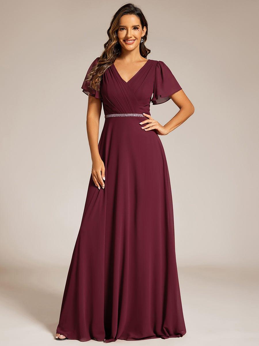 Flattering A-Line Chiffon Short Sleeves Formal Evening Dress