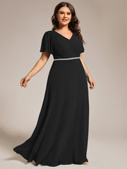 Flattering A-Line Chiffon Short Sleeves Formal Evening Dress