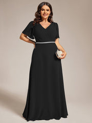 Flattering Plus Size V-Neck A-Line Chiffon Formal Evening Dress with Belt