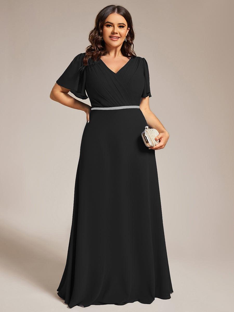 Flattering Plus Size V-Neck A-Line Chiffon Formal Evening Dress with Belt