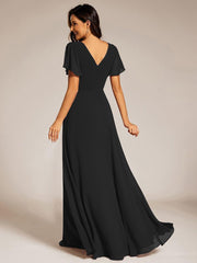 Flattering A-Line Chiffon Short Sleeves Formal Evening Dress