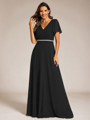 Flattering A-Line Chiffon Short Sleeves Formal Evening Dress