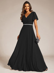 Flattering A-Line Chiffon Short Sleeves Formal Evening Dress