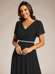 Flattering A-Line Chiffon Short Sleeves Formal Evening Dress