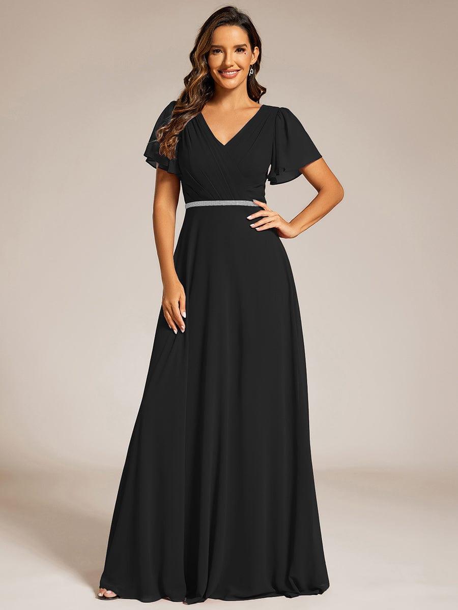 Flattering A-Line Chiffon Short Sleeves Formal Evening Dress