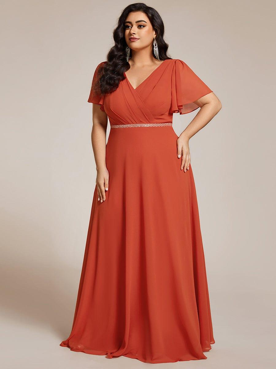 Flattering Plus Size V-Neck A-Line Chiffon Formal Evening Dress with Belt