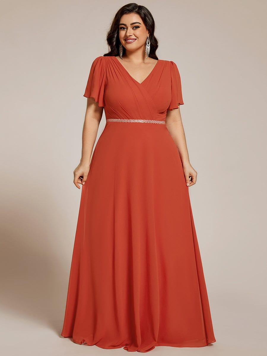 Flattering Plus Size V-Neck A-Line Chiffon Formal Evening Dress with Belt