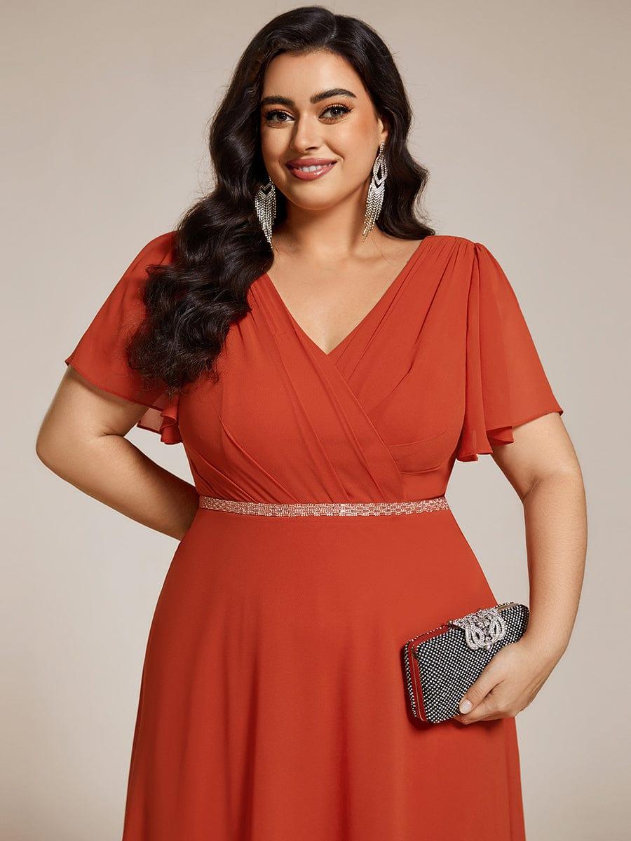 Flattering Plus Size V-Neck A-Line Chiffon Formal Evening Dress with Belt