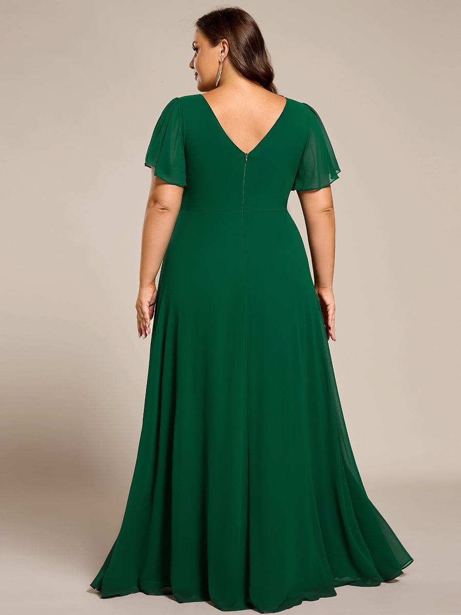Flattering Plus Size V-Neck A-Line Chiffon Formal Evening Dress with Belt