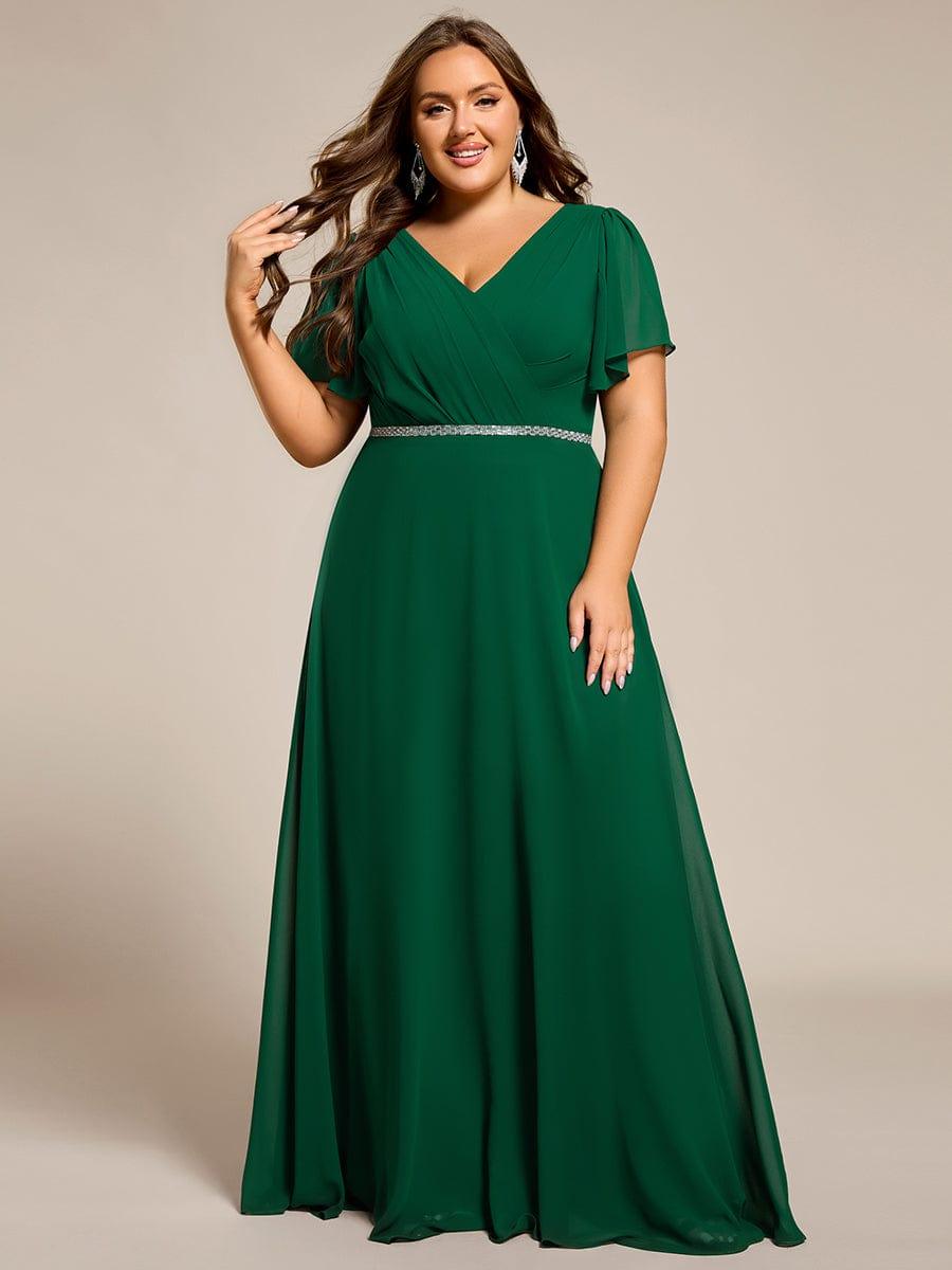 Flattering Plus Size V-Neck A-Line Chiffon Formal Evening Dress with Belt