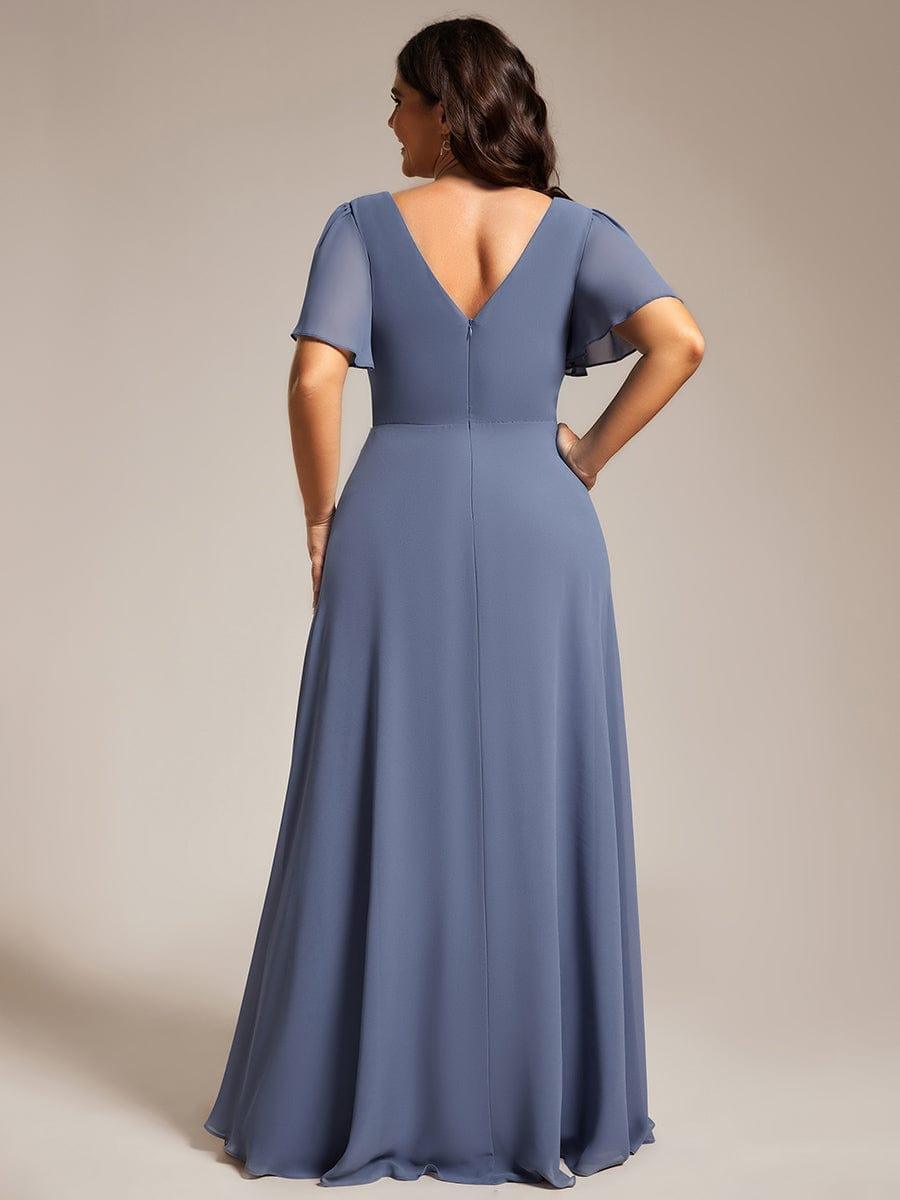 Flattering Plus Size V-Neck A-Line Chiffon Formal Evening Dress with Belt