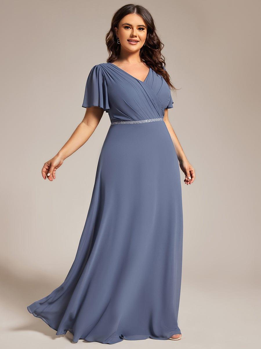 Flattering Plus Size V-Neck A-Line Chiffon Formal Evening Dress with Belt