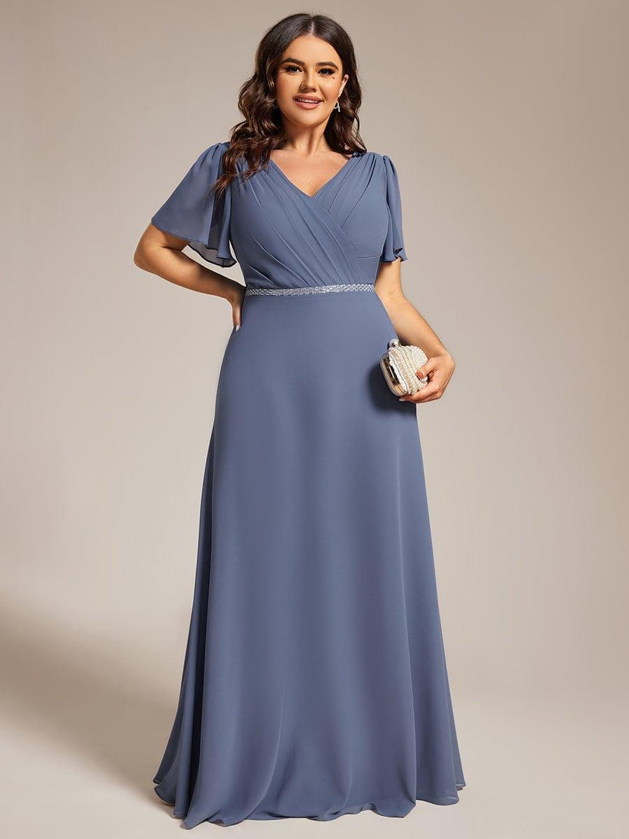 Flattering A-Line Chiffon Short Sleeves Formal Evening Dress