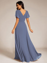 Flattering A-Line Chiffon Short Sleeves Formal Evening Dress