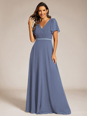 Flattering A-Line Chiffon Short Sleeves Formal Evening Dress
