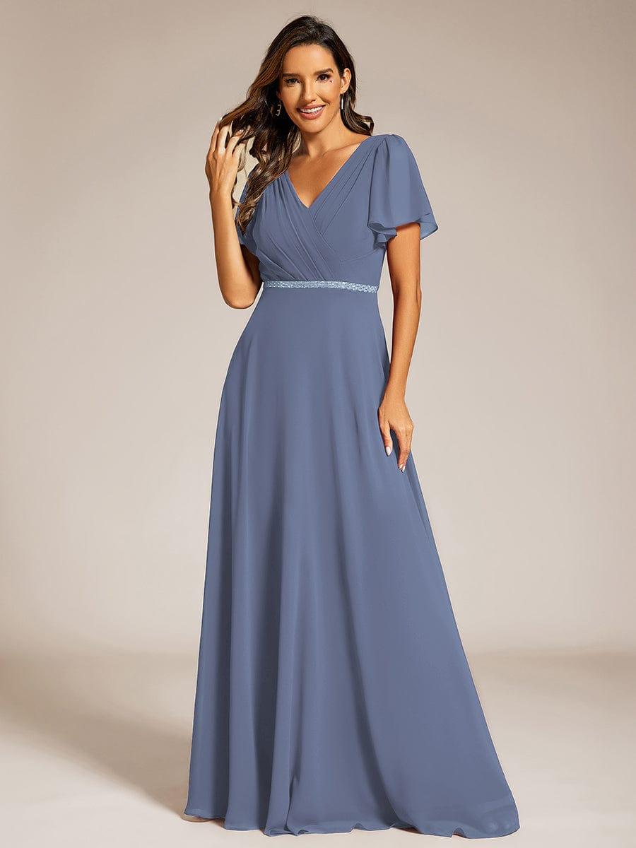 Flattering A-Line Chiffon Short Sleeves Formal Evening Dress
