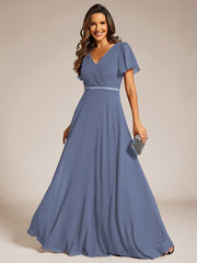 Flattering A-Line Chiffon Short Sleeves Formal Evening Dress