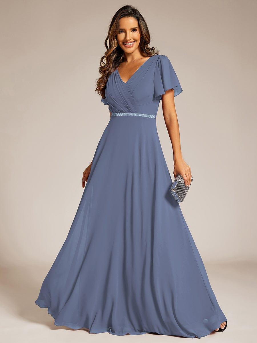Flattering A-Line Chiffon Short Sleeves Formal Evening Dress