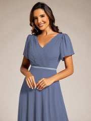 Flattering A-Line Chiffon Short Sleeves Formal Evening Dress
