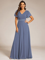 Flattering A-Line Chiffon Short Sleeves Formal Evening Dress