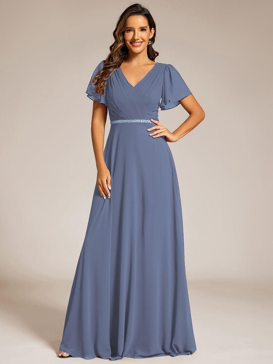 Flattering A-Line Chiffon Short Sleeves Formal Evening Dress