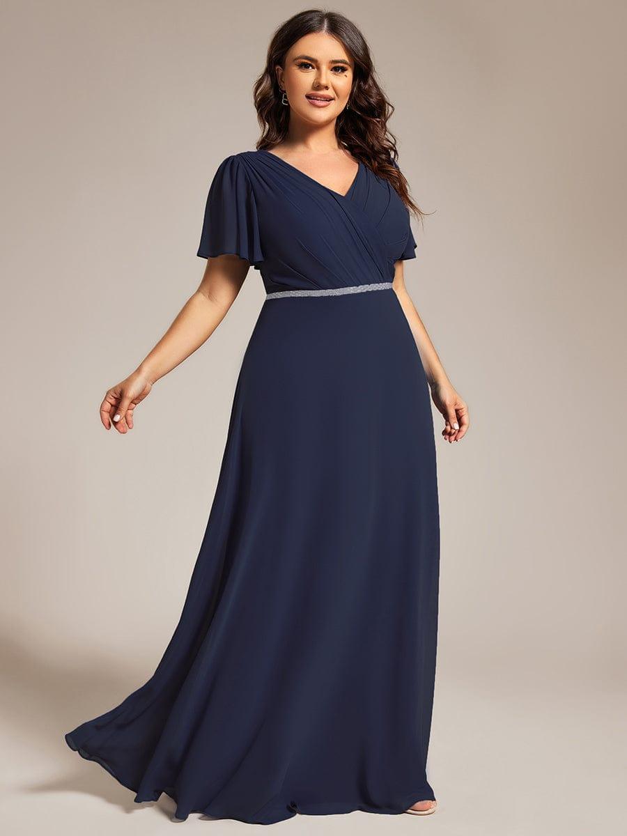 Flattering Plus Size V-Neck A-Line Chiffon Formal Evening Dress with Belt