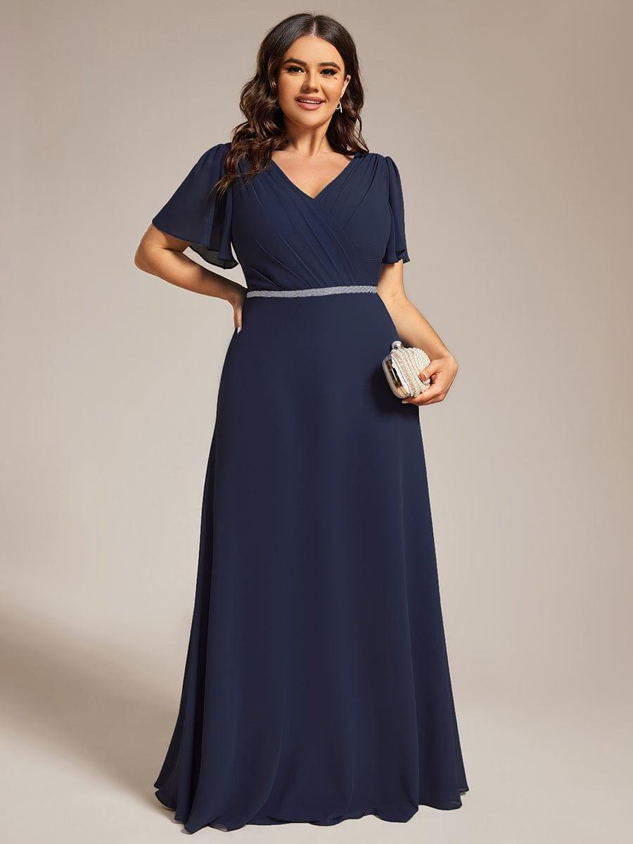 Flattering Plus Size V-Neck A-Line Chiffon Formal Evening Dress with Belt