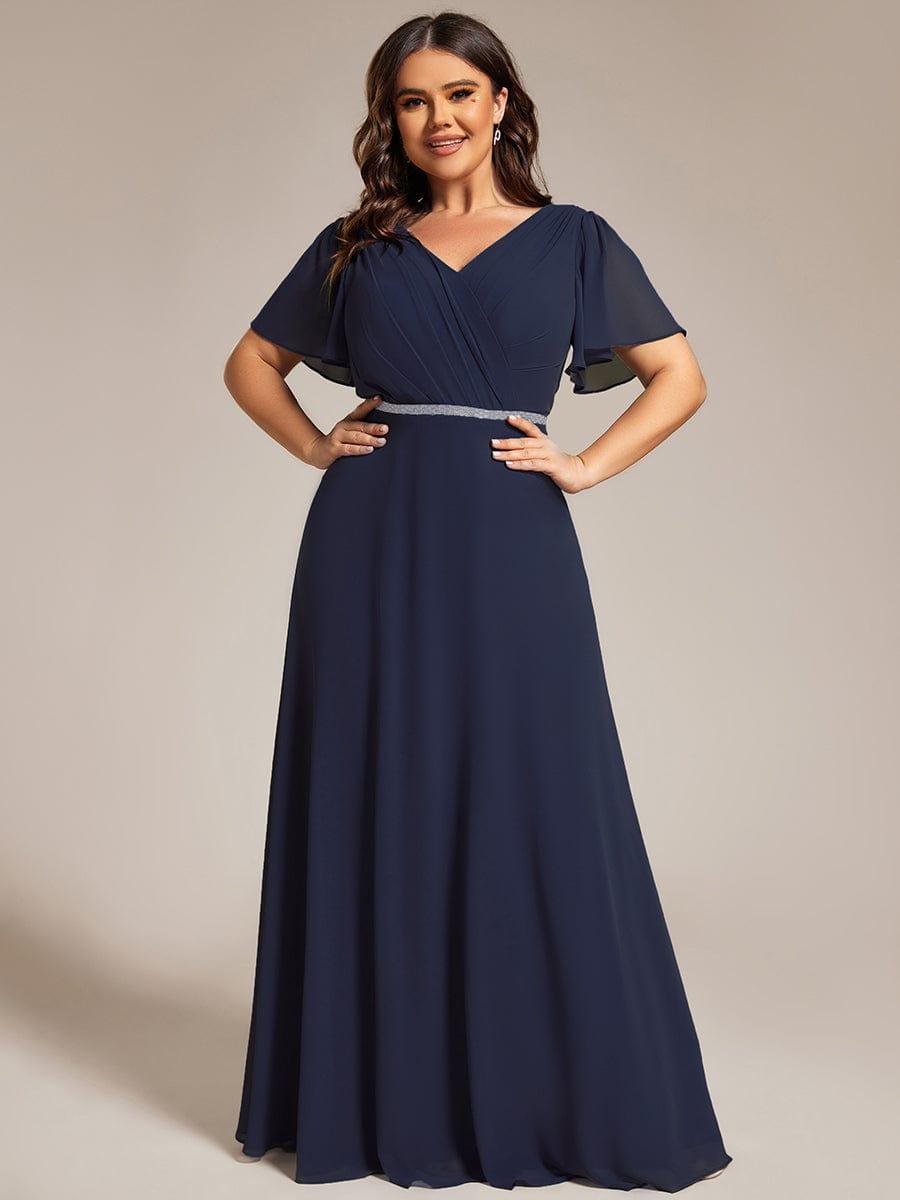 Flattering Plus Size V-Neck A-Line Chiffon Formal Evening Dress with Belt
