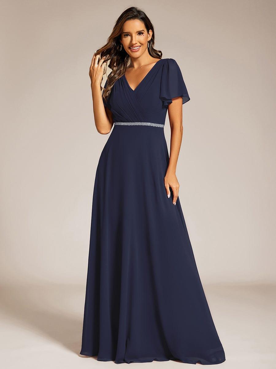 Flattering A-Line Chiffon Short Sleeves Formal Evening Dress