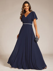 Flattering A-Line Chiffon Short Sleeves Formal Evening Dress