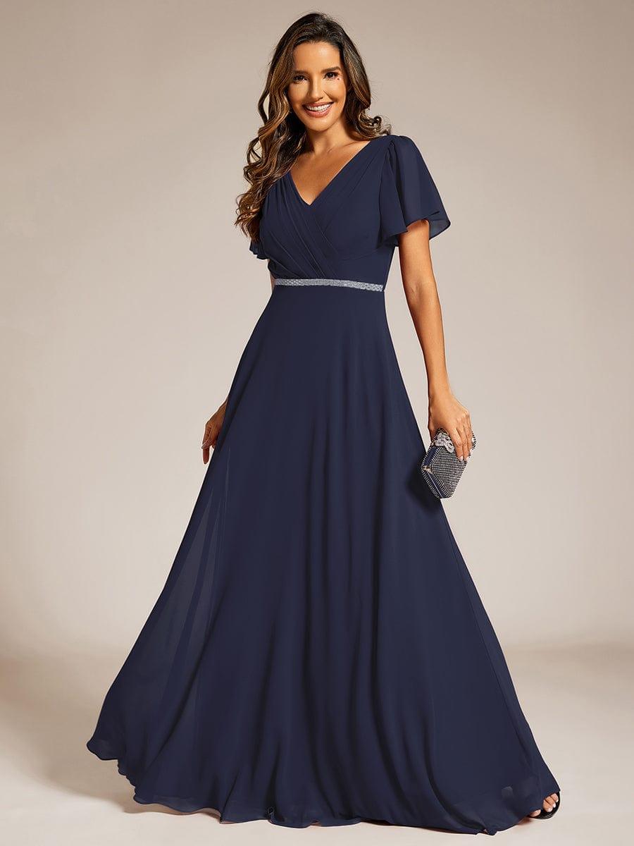 Flattering A-Line Chiffon Short Sleeves Formal Evening Dress