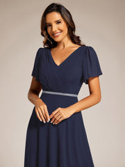 Flattering A-Line Chiffon Short Sleeves Formal Evening Dress